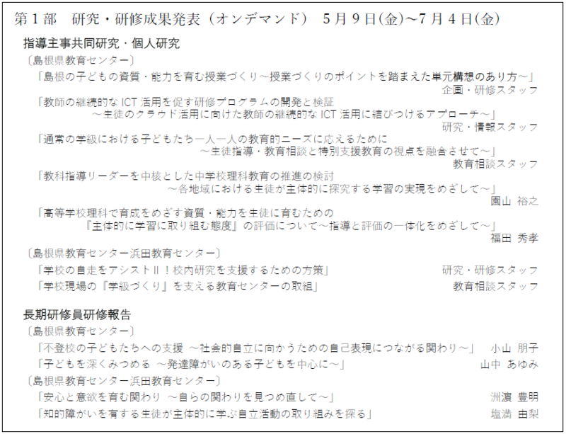 R7教育研究発表会第1部 メニュー
